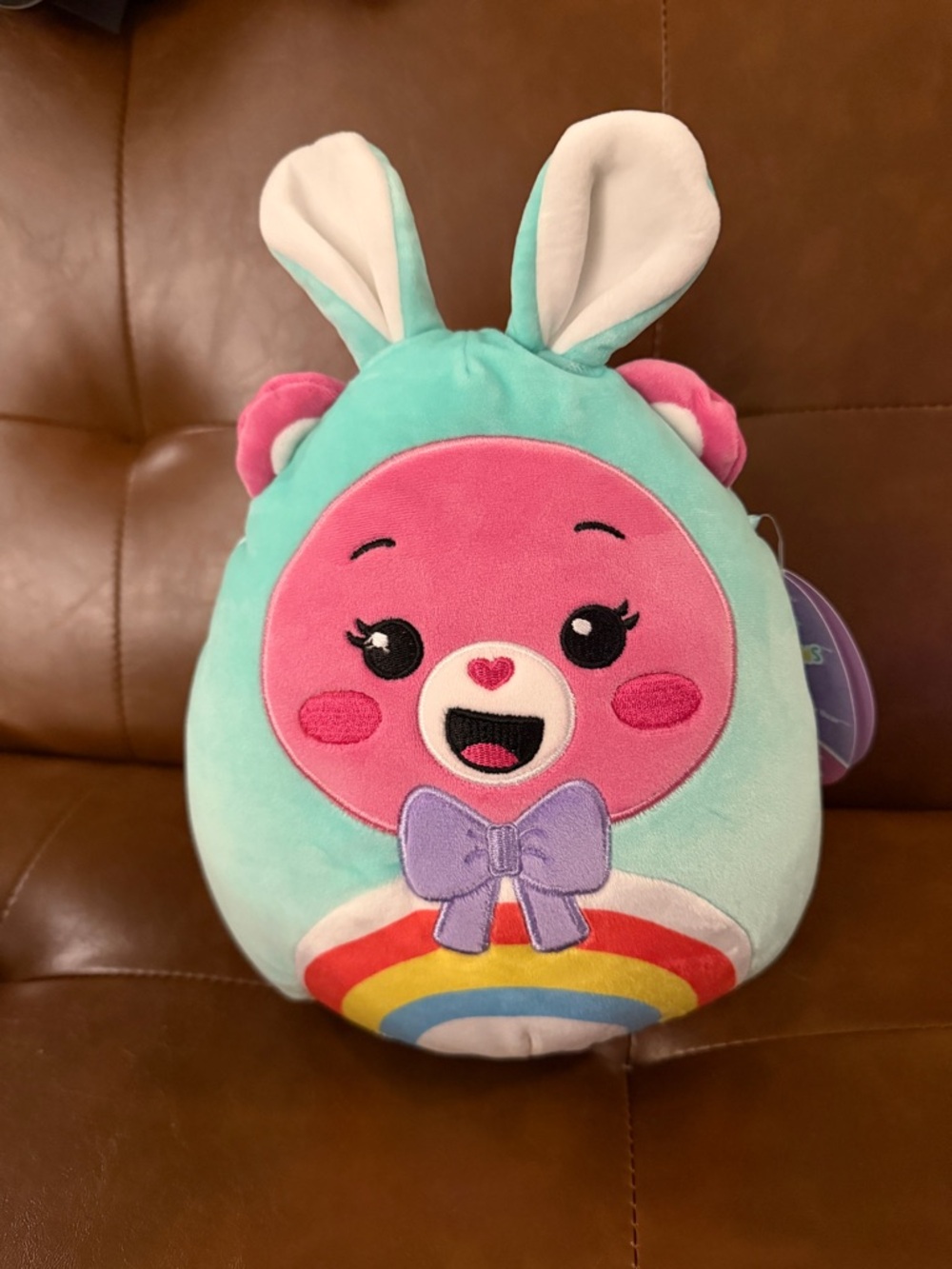 Squishmallows Official 8 inch Care Bears - Cheer Bear in Bunny Suit